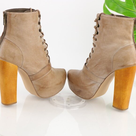 Steve Madden Womens Carnaby Boot Size 8.5 Tan Block Heel Platform Y2K Lace Up - Picture 7 of 12